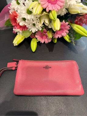 Coach Pink Pebbled Leather Wristlet Clutch